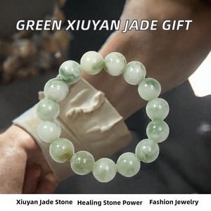 Pulsera de Jade Xiuyan Verde Claro Natural, Cuentas Redondas, Joyería de Piedra Serpentina, Regalo de Feng Shui - Product Image 2