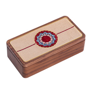 Vintage-style exquisite brocade <b>box</b> with embroidered lid, black walnut wood jewelry <b>box</b>, a <b>small</b> and portable magnetic lid - Product Image 5
