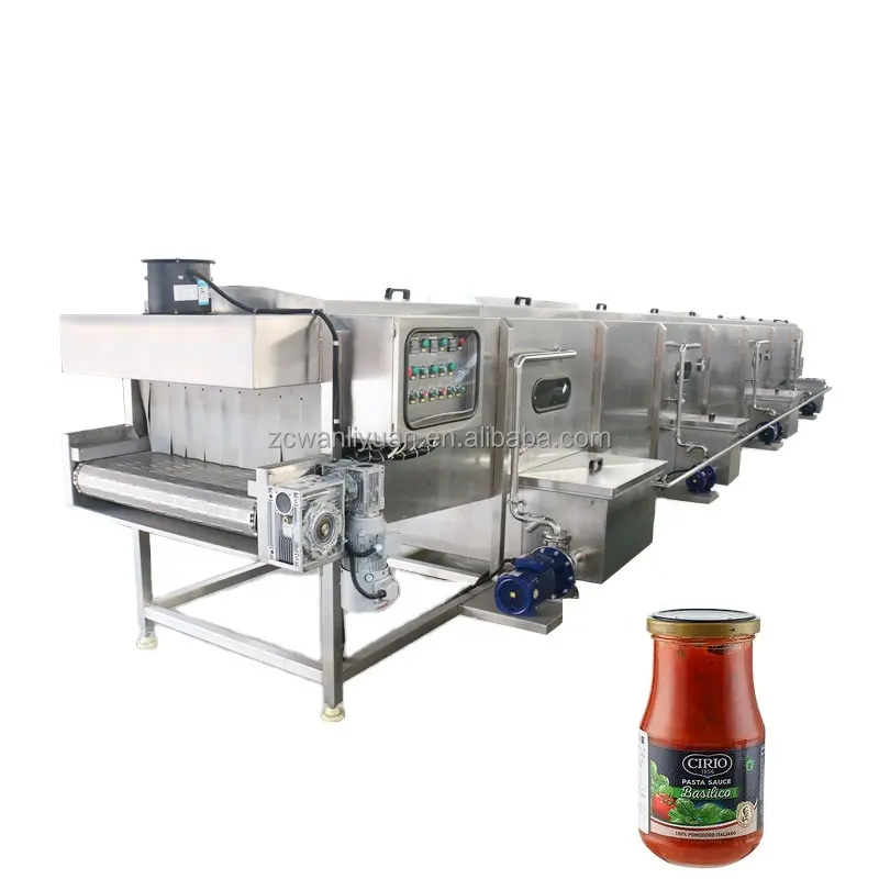 Botol Kaca Tipe Semprotan Pasteurizer Terowongan Kecil, Mesin Sentrifugal dan Saus Pasta Tomat