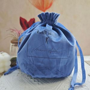 Custom Logo Printing Round Bottom Velvet Suede Gift <b>Drawstring</b> Packaging <b>Bag</b> Soft Velvet Cosmetic <b>Makeup</b> Pouch - Product Image 1