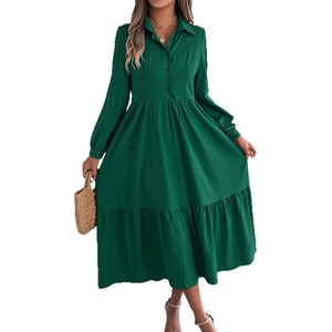 <span class=keywords><strong>Robe</strong></span> décontractée et ample pour femme, style européen, col en V, manches longues, à volants, 2026 - Product Image 6