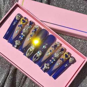 <span class=keywords><strong>Uñas</strong></span> Postizas Acrílicas Rosadas de Diseño Personalizado con Pedrería Hechas a Mano, Cinta Adhesiva de Gel Gratis y Herramientas para <span class=keywords><strong>Uñas</strong></span>, Paquete Personalizado - Product Image 6