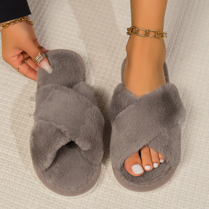 Women's Luxury Fluffy Plush Indoor Home Fur <b>for</b> Slippers Winter Foam <b>Runner</b> with Warm Cross Strap EVA Outsole <b>Light</b> Weight - Product Image 6