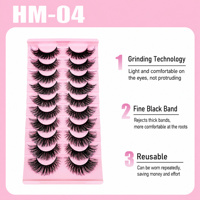 Faux cils réutilisables en cheveux synthétiques, bande complète, multipack, semi-faits à la main, tige en coton plastique de 1 mm, plateau de cils, vente en gros