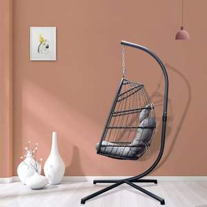 Coussin de chaise suspendue en rotin tressé de style européen pour mobilier d'extérieur, siège de jardin de loisirs, balançoire pliable suspendue - Product Image 3