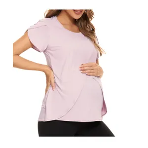 Custom light weight pregnancy clothing front split breathable fashion breastfeeding shirt maternity tops