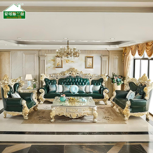 <strong>New</strong> Design HotSale High Quality Luxury Royal FrenchStyle Classical European Carved Solid Wood Leather Sofa Living Room <strong>Furniture</strong> - Product Image 1