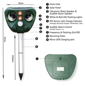 Répulsif solaire ultrasonique multifonctionnel pour animaux avec capteur infrarouge - Dispositif intelligent <span class=keywords><strong>et</strong></span> écologique pour <span class=keywords><strong>le</strong></span> contrô<span class=keywords><strong>le</strong></span> des rats, des chats, des chiens, des oiseaux <span class=keywords><strong>et</strong></span> des cerfs - Product Image 5