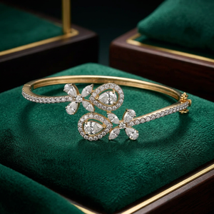Luxury 18K <b>Solid</b> <b>Gold</b> Cuff Bracelet With Moissanite Flower Design Pear Cut Stones Women Wedding Jewelry - Product Image 3