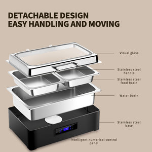 Scaldavivande Elettrico WINNERS con Telecomando, Rettangolare in Acciaio Inox <span class=keywords><strong>Nero</strong></span>, Fornello Idraulico per Buffet con Coperchio in Vetro - Product Image 2
