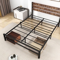 Cadre de lit plateforme rustique vintage avec sommier à lattes en fer robuste pour appartement, chambre, hôtel, école – Installation facile