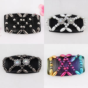 Peignes à cheveux élastiques pour femmes, perles, Double glissière, <span class=keywords><strong>chignon</strong></span> <span class=keywords><strong>magique</strong></span>, bricolage, outil de coiffure, métal, nouveauté, pince à cheveux, accessoires - Product Image 3