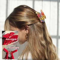 Shily&OS Venta al por mayor Pinzas de pelo grandes de acetato con diseño de mariposa de doble capa hueca, estilo francés elegante, para peinados medio recogidos de mujer, a granel