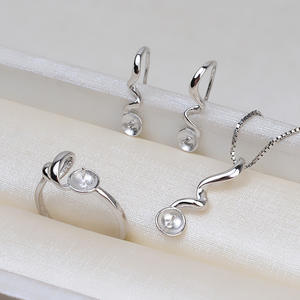 Handmade S925 Silver <b>S</b>-shaped Lightning Ring Earring Pendant <b>Set</b> with Pearl Empty Holder for <b>Women</b> DIY Accessories New 1825 - Product Image 2