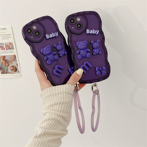 Fundas para teléfono móvil Samsung <span class=keywords><strong>Galaxy</strong></span> M21, con estampado de oso sonriente, 3D, Morado, con soporte de anillo grande - Product Image 3