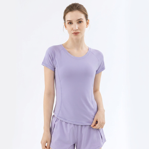 Wholesale Women's Mesh <b>Back</b> Short Sleeve Yoga T Shirt Slim Fit Quick Dry Athletic <b>Top</b> Breathable Running Pilates Workout Tee - Product Image 3