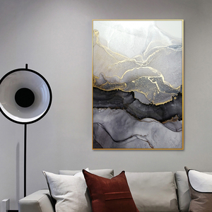 Bán Hot Bắc Âu Bằng Đá Cẩm Thạch Nghệ Thuật Vải Sơn Hiện Đại Trừu Tượng Màu Xám Và Vàng Phong Cách Áp phích Hình Ảnh Cho Khách Sạn Trang Trí - Product Image 3