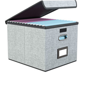 Gray Fabric <strong>File</strong> <strong>Box</strong> With Cover <strong>Portable</strong> Thickened Storage <strong>Box</strong> Desktop <strong>File</strong> Sorting Classification Dustproof Storage <strong>Box</strong> - Product Image 4