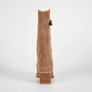WETKISS Bottes de cow-girl punk à clous <span class=keywords><strong>pour</strong></span> femmes en gros, bottes à talons hauts mi-<span class=keywords><strong>mollet</strong></span>, bottes de cow-boy occidentales à revers avec rivets - Product Image 3