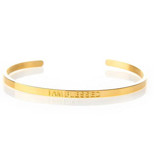 Mulheres Homens Afirmação Jóias EU SOU Feliz Amado Digno o Suficiente Cuff Bangle Citação Personalizada Rose Gold Black Silver Steel Bracelet - Product Image 2