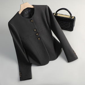 Women's Blazer Woolen Plaid Brown Gray Anti-Wrinkle Petite Casual Short Suit Autumn 2025 New Style - Product Image 2