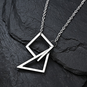 Collier en acier titane avec combinaison triangle et carré, pendentifs hip-hop pour couple homme et femme, bijoux - Product Image 5