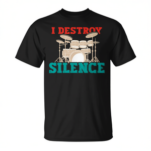 Camiseta I Destroy Silence Drummer, camiseta promocional negra para hombre - Product Image 2