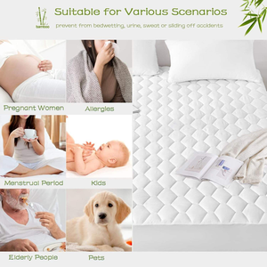Protège-matelas matelassé imperméable, housse de matelas respirante 100 % coton/fibre de bambou avec poches profondes - Product Image 3