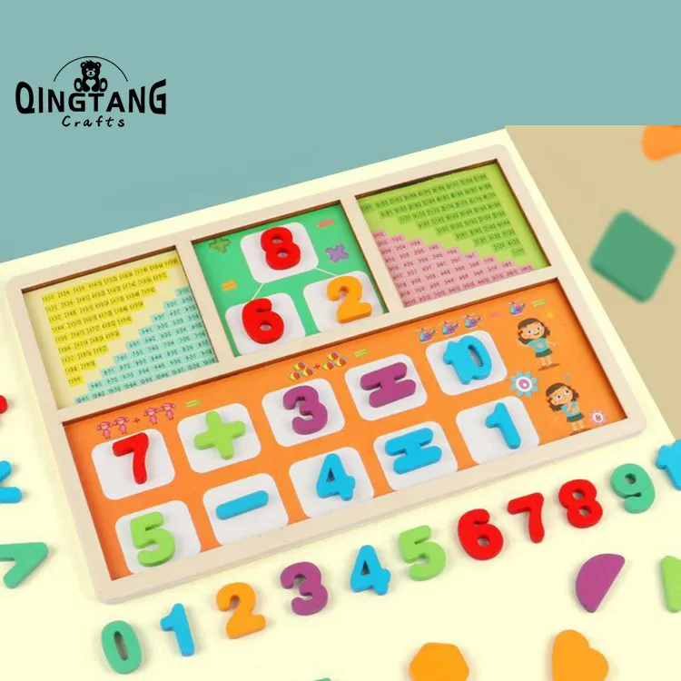 QINGTANG Mainan Edukasi Matematika Mainan Penambah dan Pengurangan Matematika Kotak Belajar Matematika Kayu