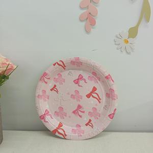Ensemble de vaisselle jetable DAMAI sur le thème du nœud rose pour fête d'anniversaire, assiettes, gobelets, serviettes, fournitures de fête pour filles - Product Image 2