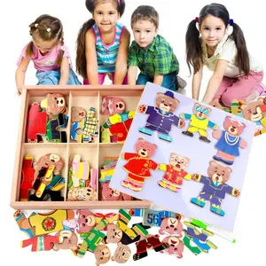 Magnetic Wood Pieces Creative Play Bear Magnetic Wood Dress Up Doll with Storage Box