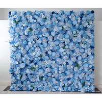 Dekorasi dinding gulung bunga mawar buatan warna biru bayi putih untuk pernikahan, ukuran 8ft x 8ft, dengan panel latar belakang dan penyangga.