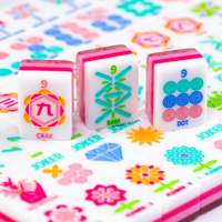 Ubin Mahjong Akrilik Motif Putar Biru Pink Pastel 160 Buah, Ubin Permainan Mahjong AS Bermotif Bunga Berlian Pita Cantik