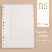 Recambios de Papel para Carpeta de 9 Anillos B5 con Notas Cornell, Hojas Sueltas de 180x257mm con Cuadrícula Punteada para Estudio Universitario