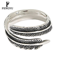 Bagues en plumes vintage fines pour femmes, argent sterling 925, bague ajustable tendance, bijoux de créateur, vente en gros