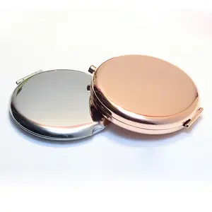 여행 라운드 접이식 휴대용 메이크업 거울 금도금 양면 금속 포켓 거울