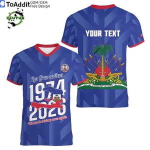Maillot de football personnalisé avec logo unique, drapeau haïtien, Coupe du monde 2026, T-shirt pour homme à col en V - Product Image 5