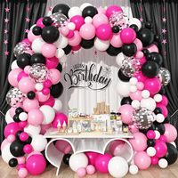 Kit d'arche de guirlande de ballons confettis rose vif, noir et blanc personnalisés, en latex, pour décoration de fête, thème anniversaire fille, toile de fond