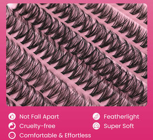 Ensemble de <span class=keywords><strong>cils</strong></span> en grappe faits à la main B&ODIY avec colle PBT, naturels et doux, effet recourbé, fibres ultra-fines, longueurs mixtes 8-16 mm - Product Image 4