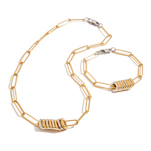 Conjunto de Pulseras de Cadena Geométrica de Acero Inoxidable Dorado, Joyería Unisex para Regalo - Product Image 1