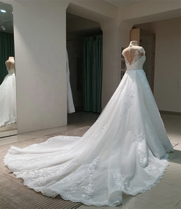 Robe de mariée de luxe détachable et amovible, style robe de bal, à imprimé floral, avec broderie en dentelle, <span class=keywords><strong>dos</strong></span> <span class=keywords><strong>nu</strong></span>, élégante, avec traîne balai/brosse - Product Image 6