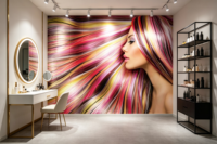 . Papier peint mural 3D personnalisé, multicolore et vibrant, pour la décoration murale de studio de beauté ou de salle de maquillage