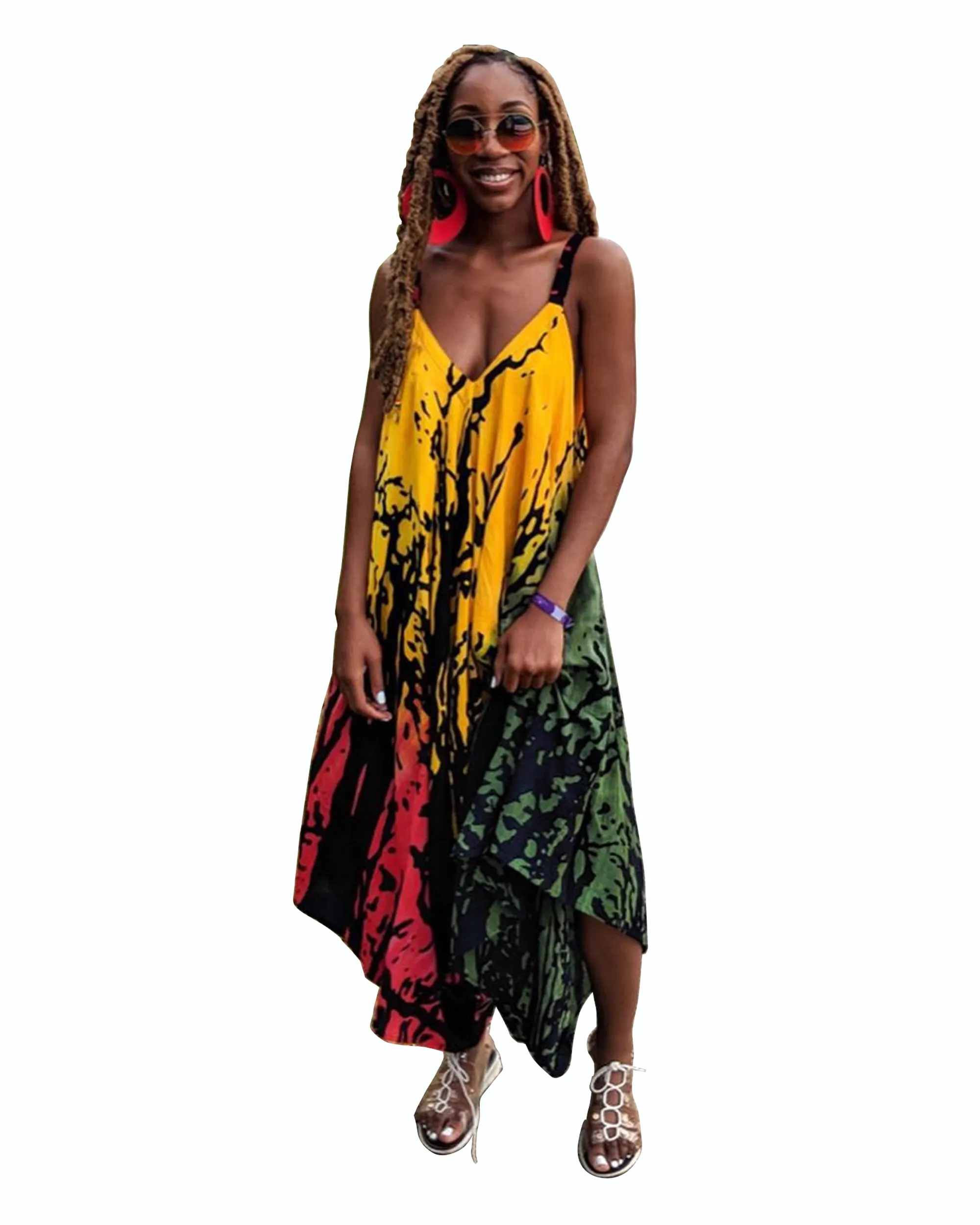 Bn7006-Populaire Verkoopontwerper Voor Dames Herfst Jumpsuit Met Nieuwe Modeprint En Sling Jumpsuit Plus Size Losse Lange Maxi-Jurk Voor Dames