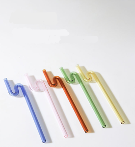 Pajitas de vidrio de borosilicato hechas a mano a precio de fábrica al por mayor pajitas de vidrio arrugado ondulado retorcido - Product Image 2