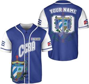 Maillot de baseball personnalisé avec broderie de logo, maillot du drapeau de Cuba, maillot cubain pour hommes et femmes, t-shirt avec drapeau de Cuba et des États-Unis - Product Image 1