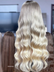 Envío gratis 24 "largo Balayage rubio ceniza cabello humano HD 13X5 Patchwork pelucas delanteras de encaje con orejeras banda de silicona antideslizante - Product Image 6