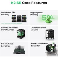 Printer 3D K2 SE Volume Cetak 220x215x245mm FDM Pencetakan Kecepatan Tinggi Meja Panas Kaca Tempered AC 110-220V Filamen PLA Resin USB