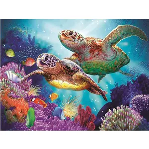 Diy Diamond Painting Sea Turtles And Fish Swimming In The Sea Paint By 5d Diamond Embroidery Home Decor Wall Art