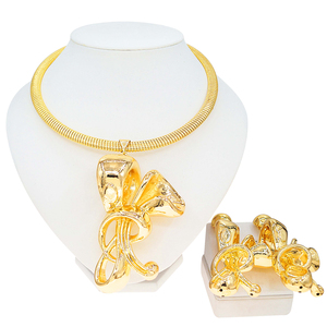 Déclaration de luxe énorme nœud papillon forme ensemble de bijoux mode à la mode collier ras du cou pédant boucles d'oreilles deux pièces ensemble de bijoux pour la fête - Product Image 5