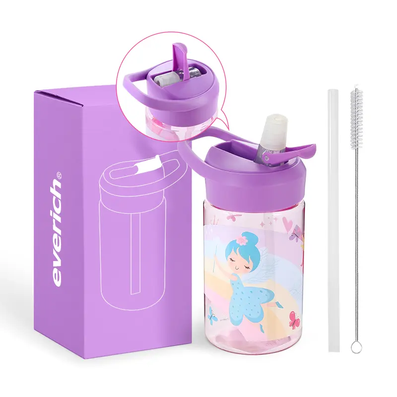 Everich Groothandel Op Maat Gemaakte 400Ml 750Ml 800Ml Tritan Plastic Waterfles Met Stofvrije Sipper Hoes Bpa Gratis Voor Kinderen